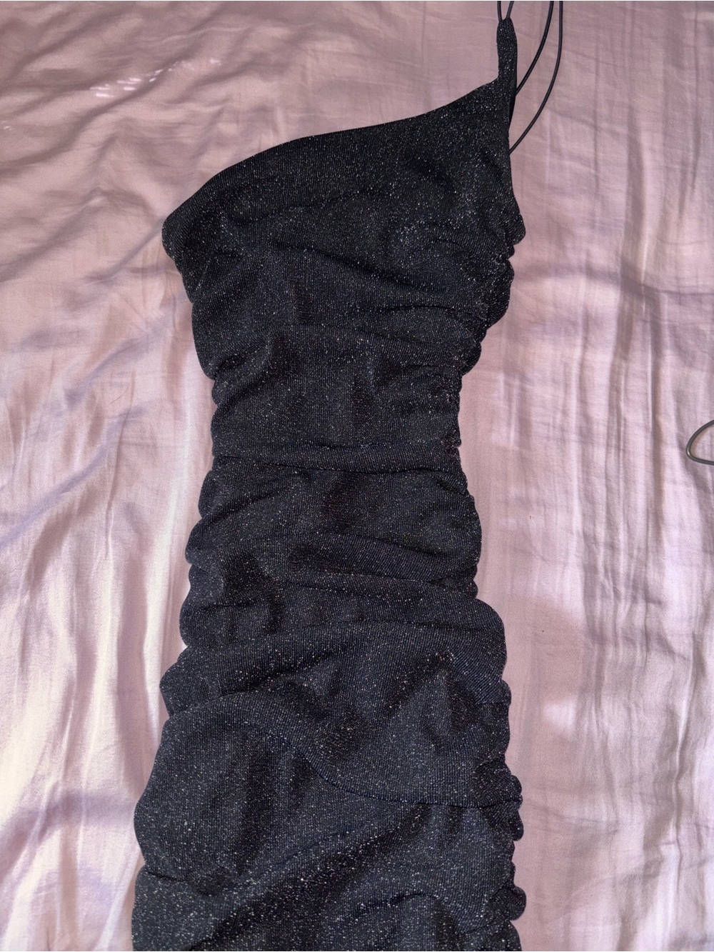 B Darlin Black Sparkle One-Shoulder Ruched Dress